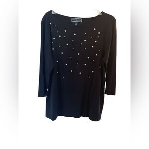 Karen Scott Black Embellished 3/4 Sleeve Blouse